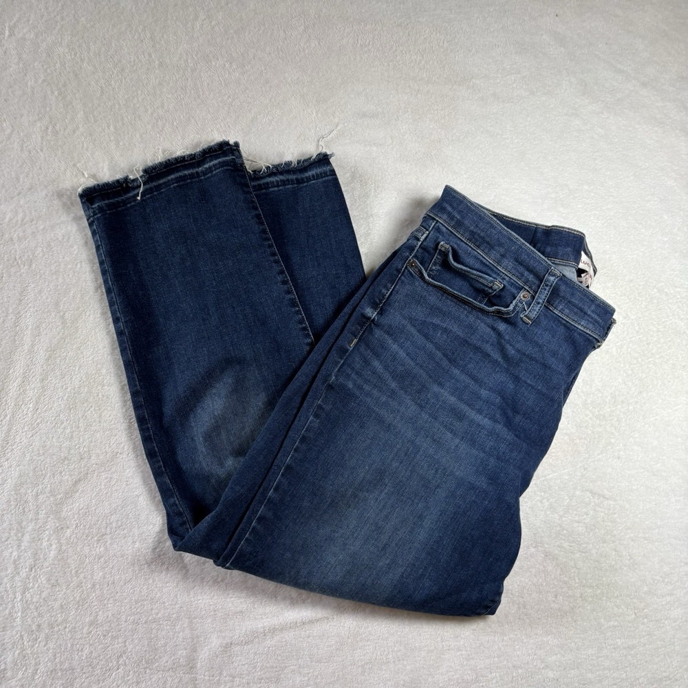 Lucky Brand Women Sweet Mid Rise Straight Raw Hem Size 14/32 Dark Wash Stretch